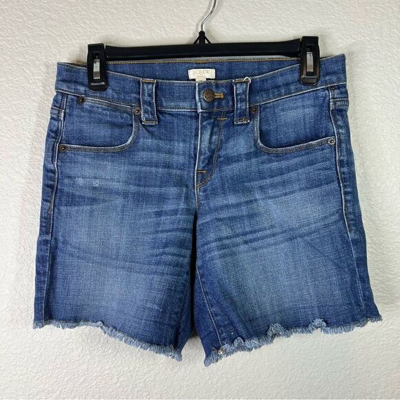 J Crew Women's Modest Stretch Medium Wash Denim Cut Off Shorts Size 25‎ - Picture 1 of 7